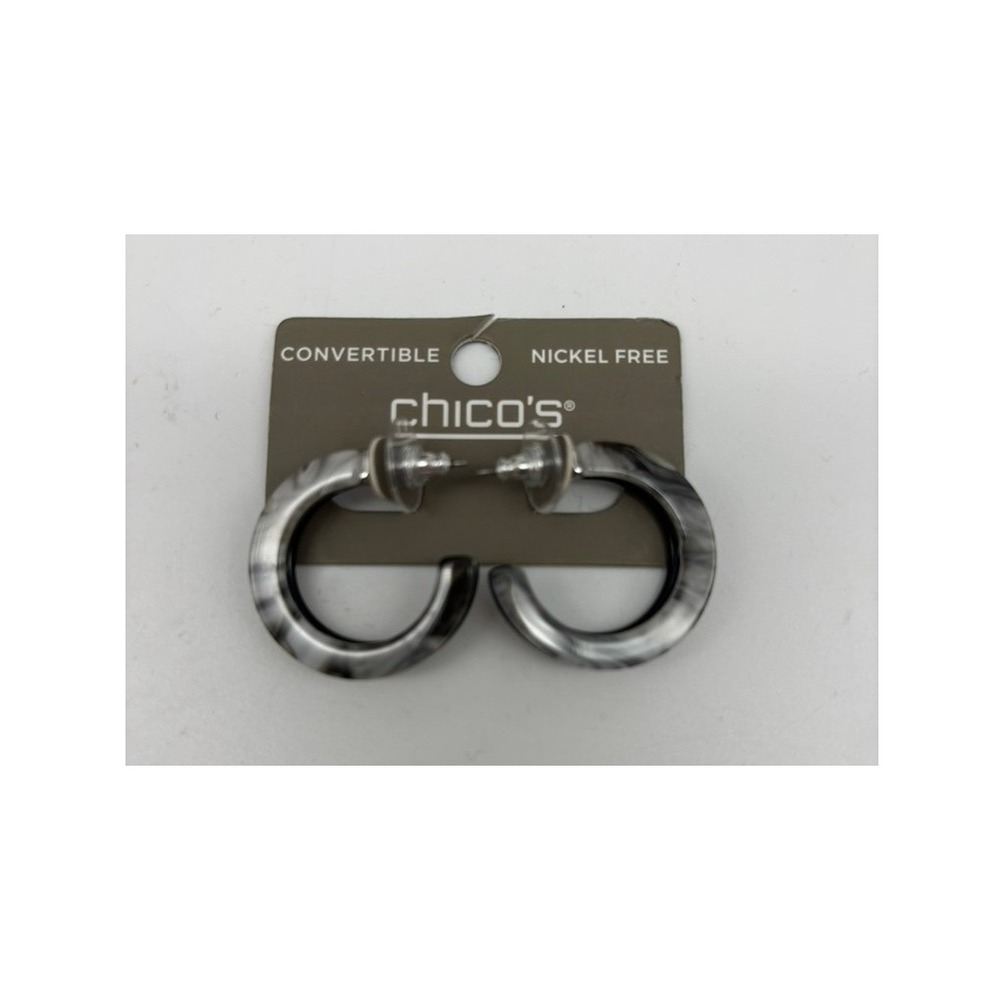 Chico's‎ Hoop Earrings Grey Navy Reversible Convertible Marbled
